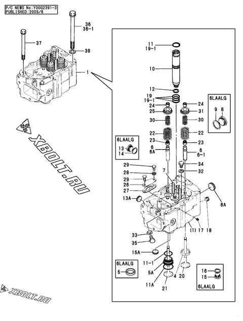  Головка блока цилиндров (ГБЦ) двигателя Yanmar 6LAALG-DT