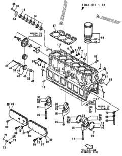  Двигатель Yanmar 6HALC-HT, узел -  Блок цилиндров 