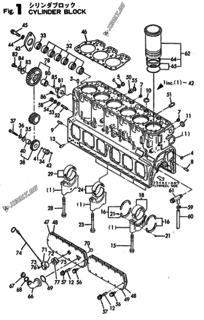  Двигатель Yanmar 6HAL-DT(A06), узел -  Блок цилиндров 