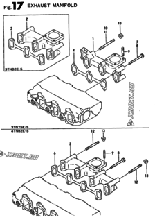  Двигатель Yanmar 4TN82E-S, узел -  Выпускной коллектор 