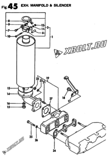  Двигатель Yanmar 3T72HLEG1-S, узел -  Выпускной коллектор и глушитель 