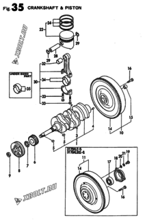  Двигатель Yanmar 3T75HLE-S, узел -  Коленвал и поршень 