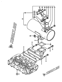  Двигатель Yanmar 3TNE82A-G1A, узел -  Выпускной коллектор и глушитель 