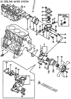  Двигатель Yanmar 3TNE88C-G1A, узел -  Система водяного охлаждения 