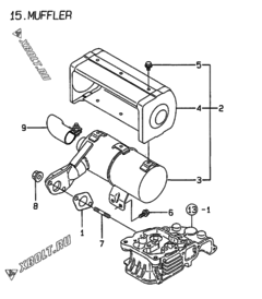  Двигатель Yanmar L70AE-D(EGTM, узел -  Глушитель 