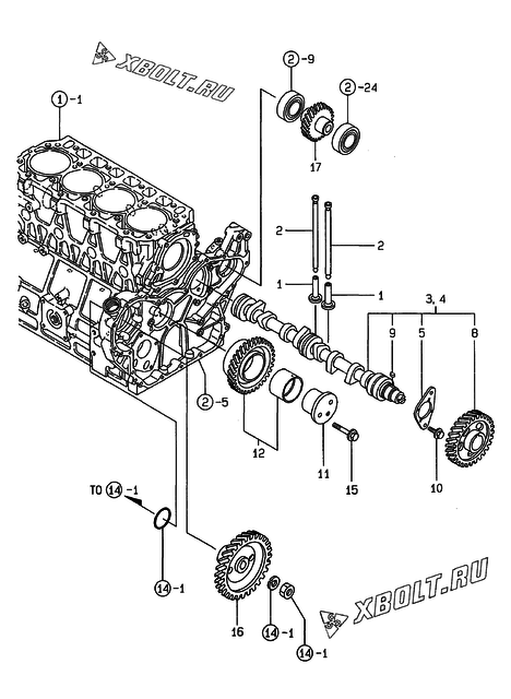  Распредвал и приводная шестерня двигателя Yanmar 4TNE106T-G1A