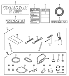  Двигатель Yanmar L70AE-DTMYC, узел -  Инструменты, шильды и комплект прокладок 