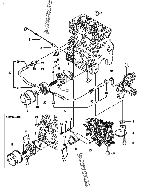  Система смазки двигателя Yanmar 3TNV82A-DSA