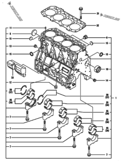  Двигатель Yanmar 4TNV98T-NSA2, узел -  Блок цилиндров 