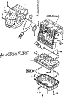  Двигатель Yanmar 3TNV70-ASAT, узел -  Маховик с кожухом и масляным картером 