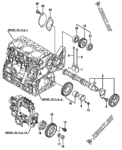  Двигатель Yanmar 3TNV70-ASAT, узел -  Распредвал и приводная шестерня 