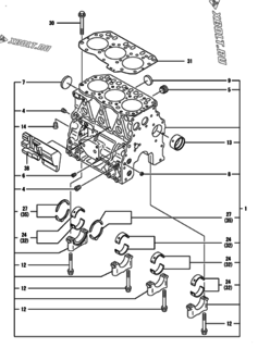  Двигатель Yanmar 3TNV82A-DMW, узел -  Блок цилиндров 