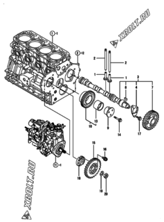  Двигатель Yanmar 4TNV88-GGEP, узел -  Распредвал и приводная шестерня 