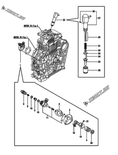  Двигатель Yanmar L100N6-MTMR, узел -  Топливный насос высокого давления (ТНВД) и форсунка 