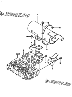  Двигатель Yanmar 3TNE84-GB2C, узел -  Выпускной коллектор и глушитель 