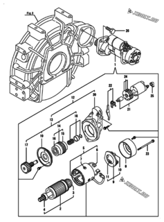  Двигатель Yanmar 4TNV98T-ZGHK, узел -  Стартер 