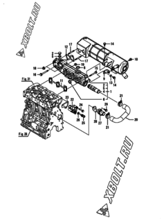  Двигатель Yanmar ANCP560J-T, узел -  Выпускной коллектор и теплообменник 