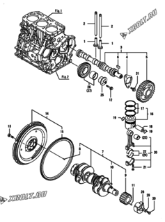  Двигатель Yanmar CP10WG-TNB, узел -  Распредвал, коленвал и поршень 