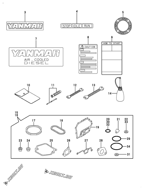  Инструменты, шильды и комплект прокладок двигателя Yanmar L70AE-DEP4ST
