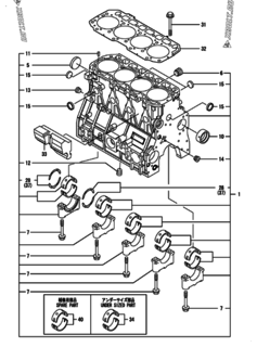  Двигатель Yanmar 4TNV98-IGEHR, узел -  Блок цилиндров 