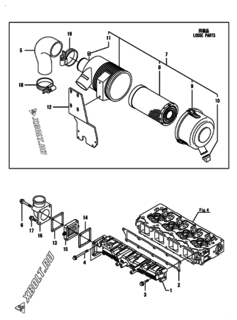  Двигатель Yanmar 4TNV98-IGEHR, узел -  Впускной коллектор и воздушный фильтр 