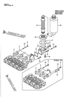  Двигатель Yanmar 4TN82L-RP, узел -  Выпускной коллектор и глушитель 