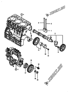  Двигатель Yanmar 3TNV70-HGB2BT, узел -  Распредвал и приводная шестерня 