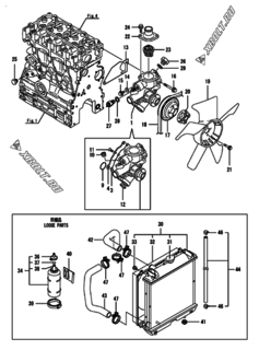  Двигатель Yanmar 3TNV76-MSP, узел -  Система водяного охлаждения 