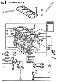  Двигатель Yanmar 4TN84E-SD1, узел -  Блок цилиндров 