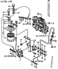  Двигатель Yanmar 3TNE84C-KG, узел -  Топливопровод 