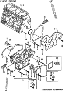  Двигатель Yanmar 4TNE88-BEN, узел -  Корпус редуктора 