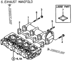  Двигатель Yanmar 4TNE88-BEN, узел -  Выпускной коллектор 