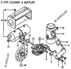  Двигатель Yanmar L48AE-DITYC, узел -  Воздушный фильтр и глушитель 