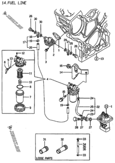  Двигатель Yanmar 2TNE68-BL2, узел -  Топливопровод 