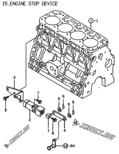  Двигатель Yanmar 4TNE88-EACG, узел -  Устройство остановки двигателя 
