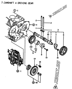  Двигатель Yanmar 3TNE88-EPG, узел -  Распредвал и приводная шестерня 