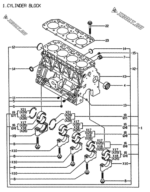  Блок цилиндров двигателя Yanmar 4TNE88-EPG