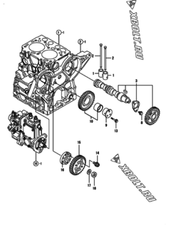  Двигатель Yanmar 2TNV70-PNP, узел -  Распредвал и приводная шестерня 
