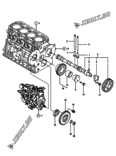 Двигатель Yanmar 4TNV88-XMS2, узел -  Распредвал и приводная шестерня 