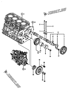  Двигатель Yanmar 4TNV88-GNP, узел -  Распредвал и приводная шестерня 