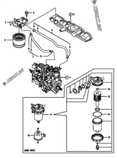  Двигатель Yanmar 4TNV88-GNP, узел -  Топливопровод 