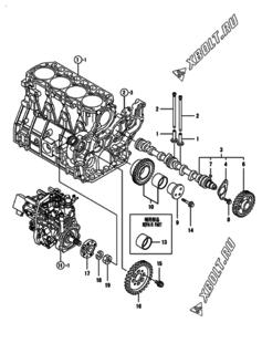  Двигатель Yanmar 4TNV98-ZNDS, узел -  Распредвал и приводная шестерня 