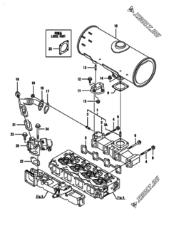  Двигатель Yanmar 4TNV98-ZWDB8F, узел -  Выпускной коллектор и глушитель 