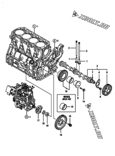  Двигатель Yanmar 4TNV98-ZVHYB, узел -  Распредвал и приводная шестерня 
