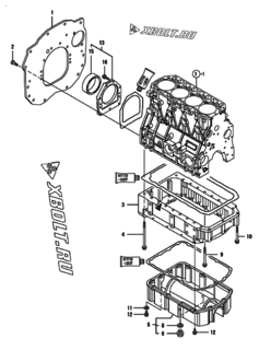  Двигатель Yanmar 4TNV98T-ZXLA2, узел -  Крепежный фланец и масляный картер 