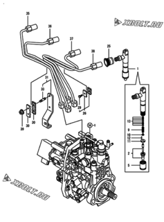 Двигатель Yanmar 4TNV98T-ZXLA2, узел -  Форсунка 