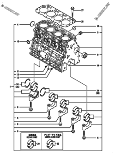  Двигатель Yanmar 4TNV88-BDSA, узел -  Блок цилиндров 