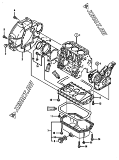  Двигатель Yanmar 3TNE84-GB2BT, узел -  Маховик с кожухом и масляным картером 