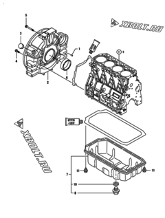  Двигатель Yanmar 4TNV98-ZSDF, узел -  Маховик с кожухом и масляным картером 