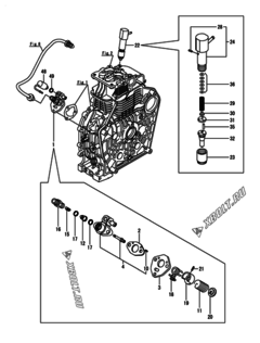  Двигатель Yanmar L100N5EA1C1HAAR, узел -  Топливный насос высокого давления (ТНВД) и форсунка 